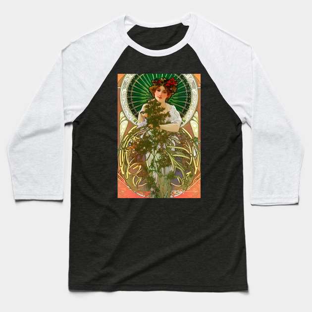 Cannabis Vintage Christmas Vibes 16 Baseball T-Shirt by Benito Del Ray